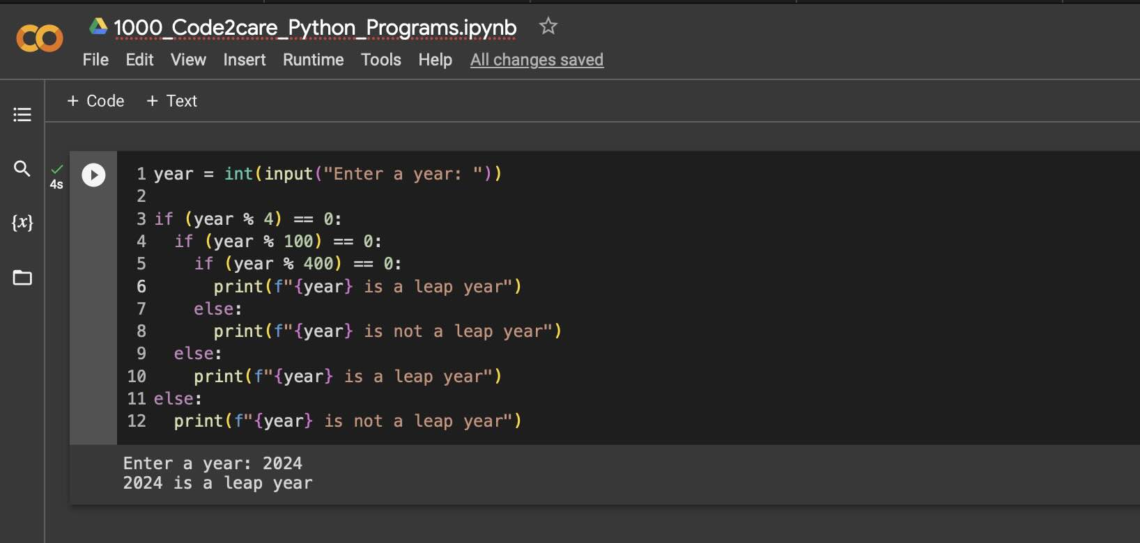 Notebook Demo - Leap Year Python